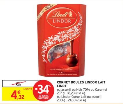 Lindt - Cornet Boules Lindor Lait offre à 4,32€ sur Intermarché