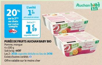 Auchan - Purée De Fruits Baby Bio offre à 1,99€ sur Auchan Supermarché