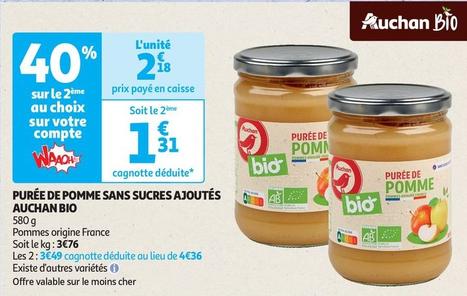 Auchan - Purée De Pomme Sans Sucres Ajoutés Bio offre à 2,18€ sur Auchan Supermarché