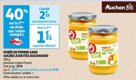Auchan - Purée De Pomme Sans Sucres Ajoutés Bio offre à 2,18€ sur Auchan Hypermarché