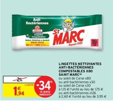 St Marc - Lingettes Nettoyantes Anti-Bactériennes Compostables X80 offre à 1,94€ sur Intermarché Contact
