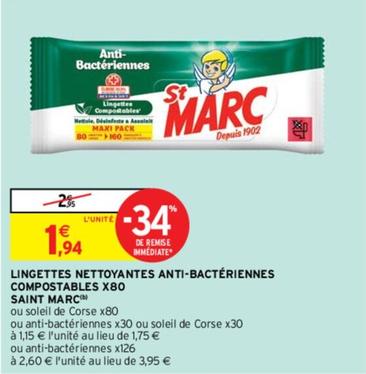 Saint Marc - Lingettes Nettoyantes Anti-Bactériennes Compostables  offre à 1,94€ sur Intermarché Express
