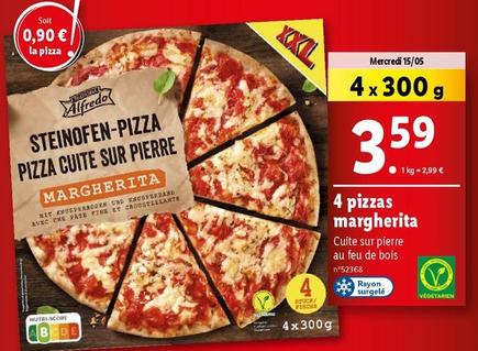 4 Pizza Margherita offre à 3,59€ sur Lidl