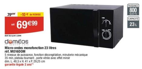 Doméos - Micro-Ondes Monofonction 23 Litres MO16DOM  offre à 69,99€ sur Cora