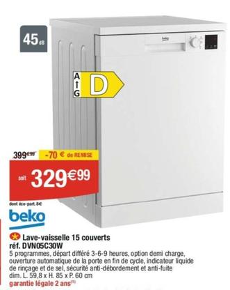 Beko - Lave-Vaisselle 15 Couverts DVN05C30W offre à 329,99€ sur Cora