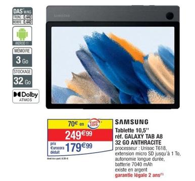 Samsung - Tablette 10,5" Réf. Galaxy Tab A8 32 Go Anthracite offre à 179,99€ sur Cora