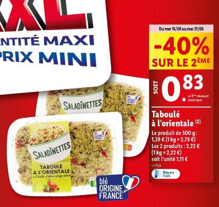 Saladinettes - Taboule A L'orientale  offre à 1,39€ sur Lidl