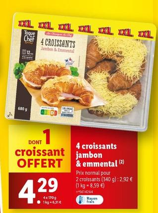 Ttoque Du Chef - 4 Croissants Jambon & Emmental offre à 4,29€ sur Lidl