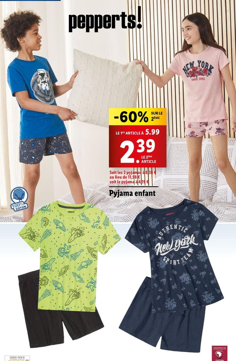 Pyjama Enfant offre à 2,39€ sur Lidl