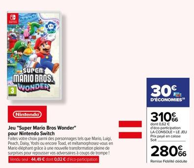 Nintendo Switch - Jeu "Super Mario Bros Wonder"  offre à 280,66€ sur Carrefour