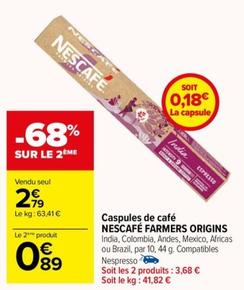 Nescafe Farmers Origins - Capsules De Cafe  offre à 2,79€ sur Carrefour Drive