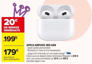 Apple - Airpods 3rd Gen offre à 179€ sur Carrefour Drive