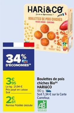 Hari & Co - Boulettes De Pois Chiches Bio offre à 2,61€ sur Carrefour Drive