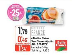 Belle France - 4 Muffins Nature Sans Sucres Ajoutés offre à 1,34€ sur G20
