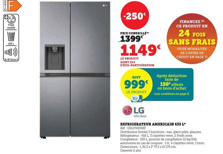 Lg - Réfrigérateur Americain 635L  offre à 1149€ sur Hyper U