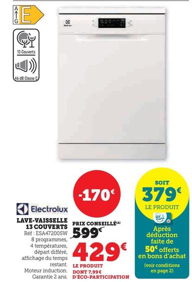 Electrolux - Lave-Vaisselle 13 Couverts  offre à 429€ sur Hyper U