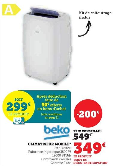 Beko - Climatiseur Mobile  offre à 349€ sur Hyper U