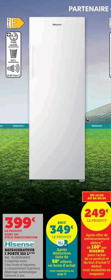 Hisense - Refrigerateur 1 Porte 322 L  offre à 399€ sur Super U