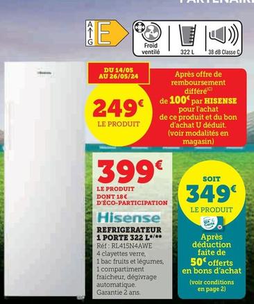 Hisense - Refrigerateur 1 Porte 322 L offre à 399€ sur Super U