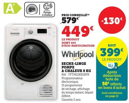 Whirlpool - Seche-Linge Pompe A Chaleur 8 Kg offre à 449€ sur Super U