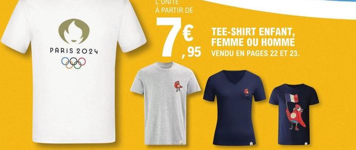 Tee Shirt Enfant, Femme Ou Homme offre à 7,95€ sur E.Leclerc Sports