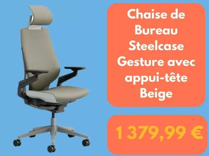 Steelcase - Chaise De Bureau Gesture Avec Appui-Tête Beige offre à 1379,99€ sur Fnac