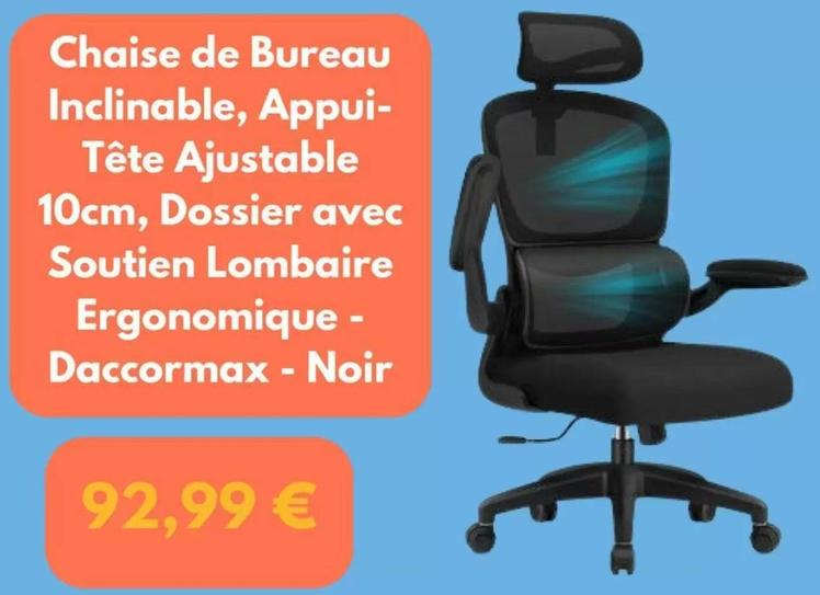 Daccormax - Chaise De Bureau Inclinable offre à 92,99€ sur Fnac