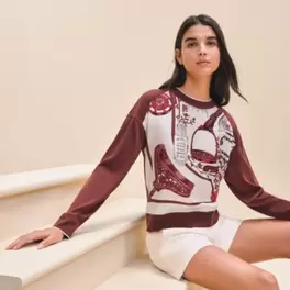 Pull manches longues twillaine imprimé « Etriers » offre à 2600€ sur Hermès