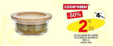 Cook'Keen - Le Saladier En Verre Couvercle Bambou offre à 2,5€ sur Stokomani