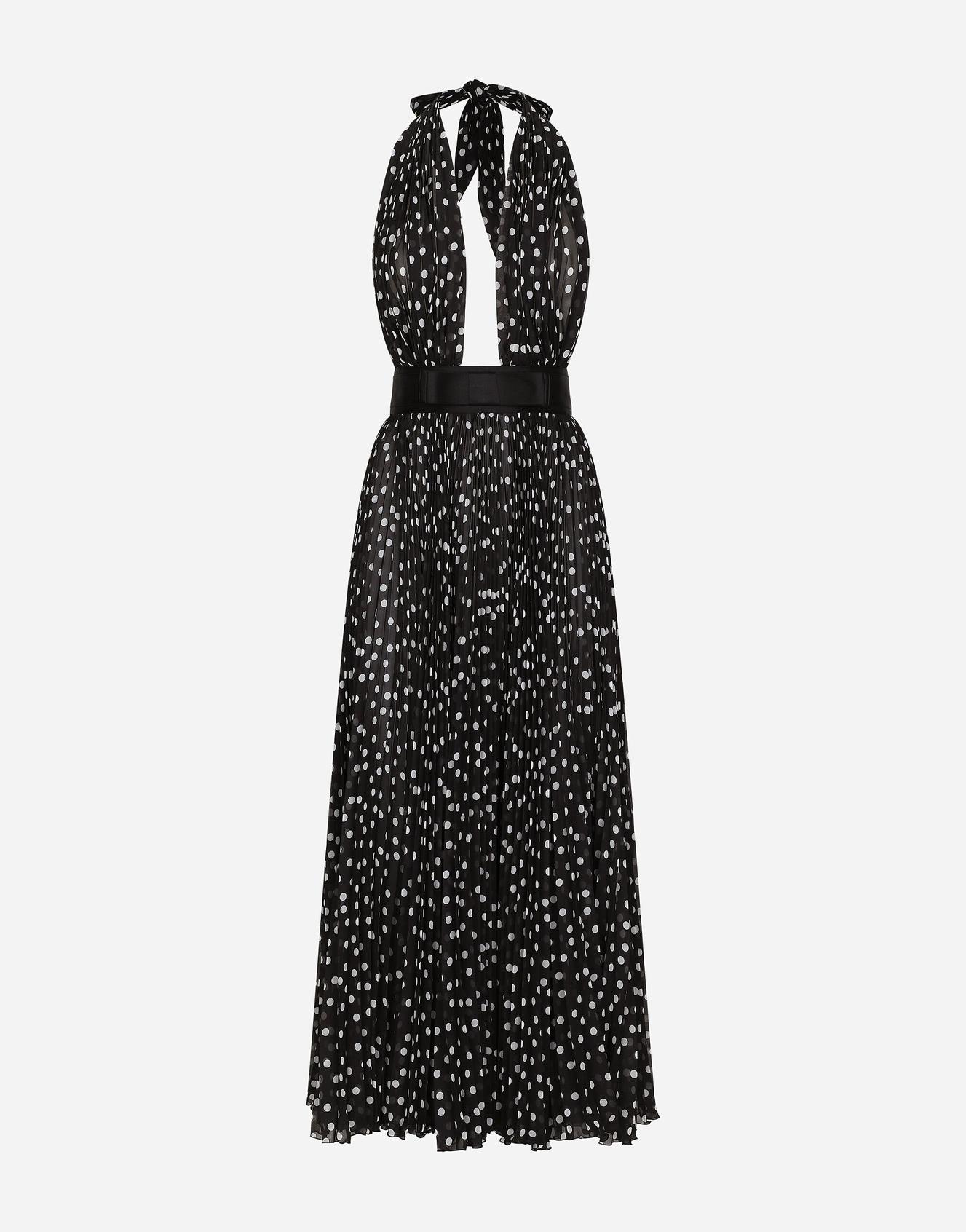 Robe mi-longue décolletée en mousseline avec imprimé à pois offre à 3450€ sur Dolce & Gabbana
