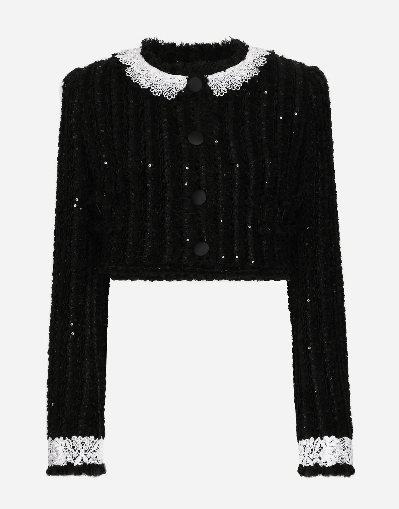 Veste courte en tweed à micro paillettes brodées offre à 4750€ sur Dolce & Gabbana