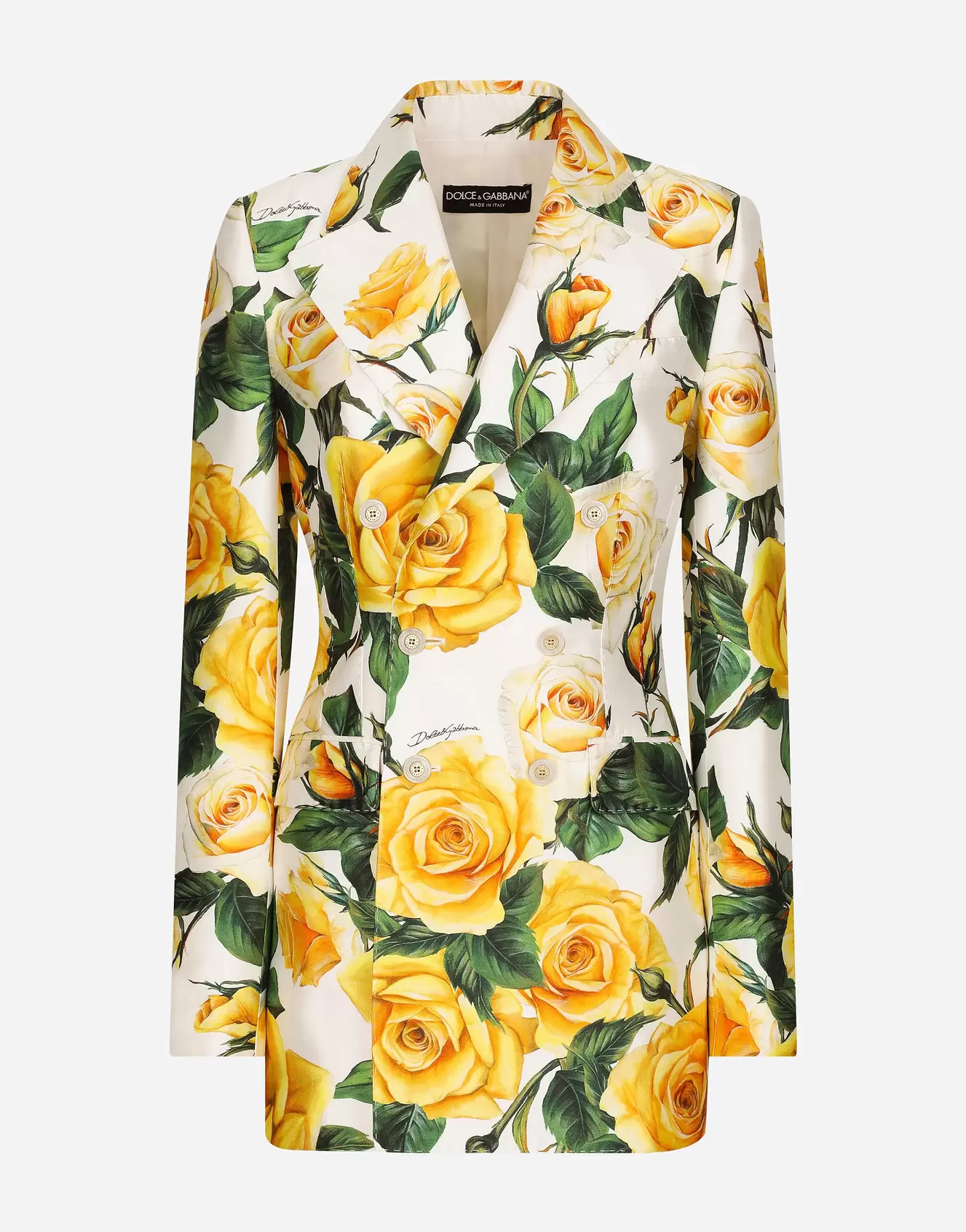 Veste croisée Turlington en mikado à imprimé roses jaunes offre à 2€ sur Dolce & Gabbana