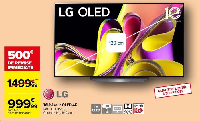 Lg - Téléviseur Oled 4k Réf.: OLED55B3 offre à 999,99€ sur Carrefour Contact