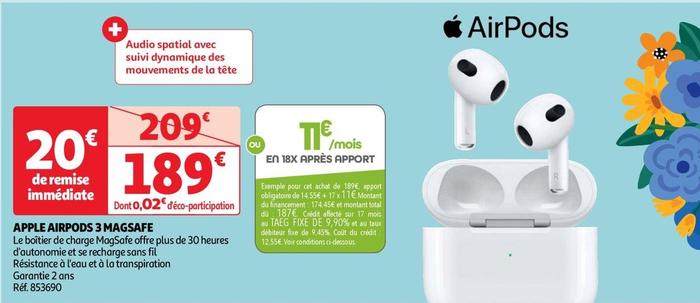 Apple - Airpods 3 Magsafe offre à 189€ sur Auchan Hypermarché