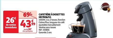 Senseo - Cafetière A Dosettes HD7806/51 offre à 43,99€ sur Auchan Hypermarché