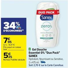 Sanex - Gel Douche Essentiel 0% "Duo Pack" offre à 7,95€ sur Carrefour