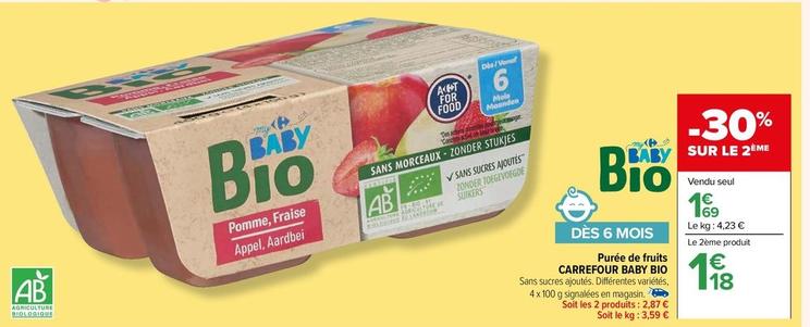 Carrefour - Purée De Fruits Baby Bio offre à 1,69€ sur Carrefour