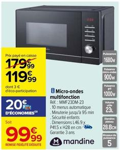 Mandine - Micro-ondes Multifonction Réf.: MMF23DM-23 offre à 119,99€ sur Carrefour