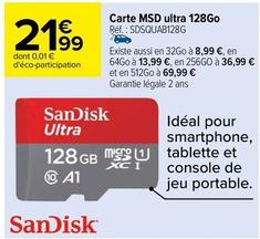 Sandisk - Carte MSD Ultra 128Go SDSQUAB128G  offre à 21,99€ sur Carrefour