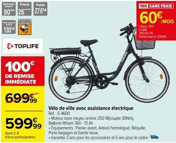 Toplife - Vélo De Ville Avec Assistance Électrique E-4600 offre à 599,99€ sur Carrefour