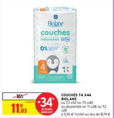 Biolane - Couches T4 X44  offre à 11,03€ sur Intermarché