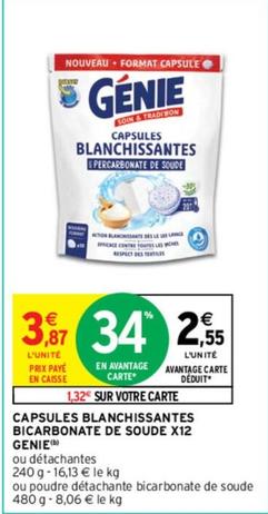 Genie - Capsules Blanchissantes Bicarbonate De Soude X12  offre à 2,55€ sur Intermarché