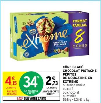Extrême - Cone Glace Chocolat Pistache Pepites De Nougatine X8 offre à 2,73€ sur Intermarché Contact