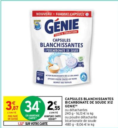Genie - Capsules Blanchissantes Bicarbonate De Soude X12 offre à 2,55€ sur Intermarché Contact