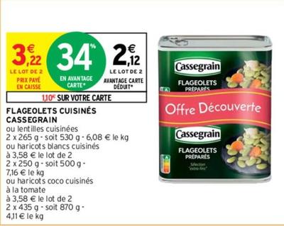 Cassegrain - Flageolets Cuisinés offre à 2,12€ sur Intermarché Contact