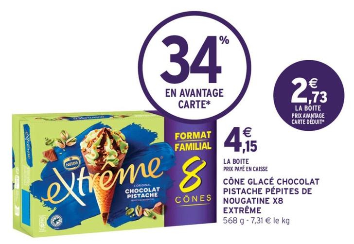 Extrême - Cône Glacé Chocolat Pistache Pépites De Cones Nougatine offre à 2,73€ sur Intermarché Express