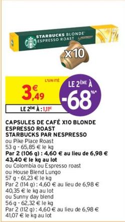 Nespresso - Capsules De Café X10 Blonde Espresso Roast Starbucks