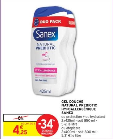 Sanex - Gel Douche Natural Prebiotic Hypoallergénique