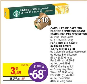 Nespresso - Capsules De Café Blonde Espresso Roast Starbucks