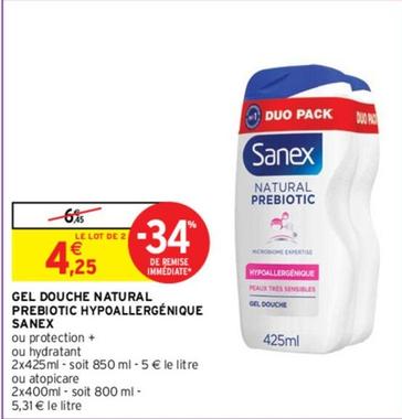 Sanex - Gel Douche Natural Prebiotic Hypoallergénique